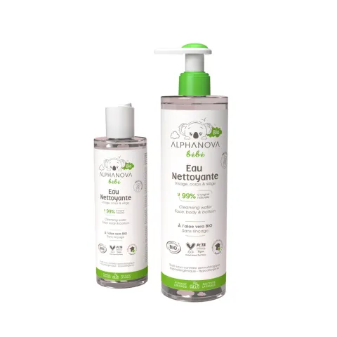 Eau nettoyante sans rinçage à l'aloé vera bio pour bébé - Alphanova