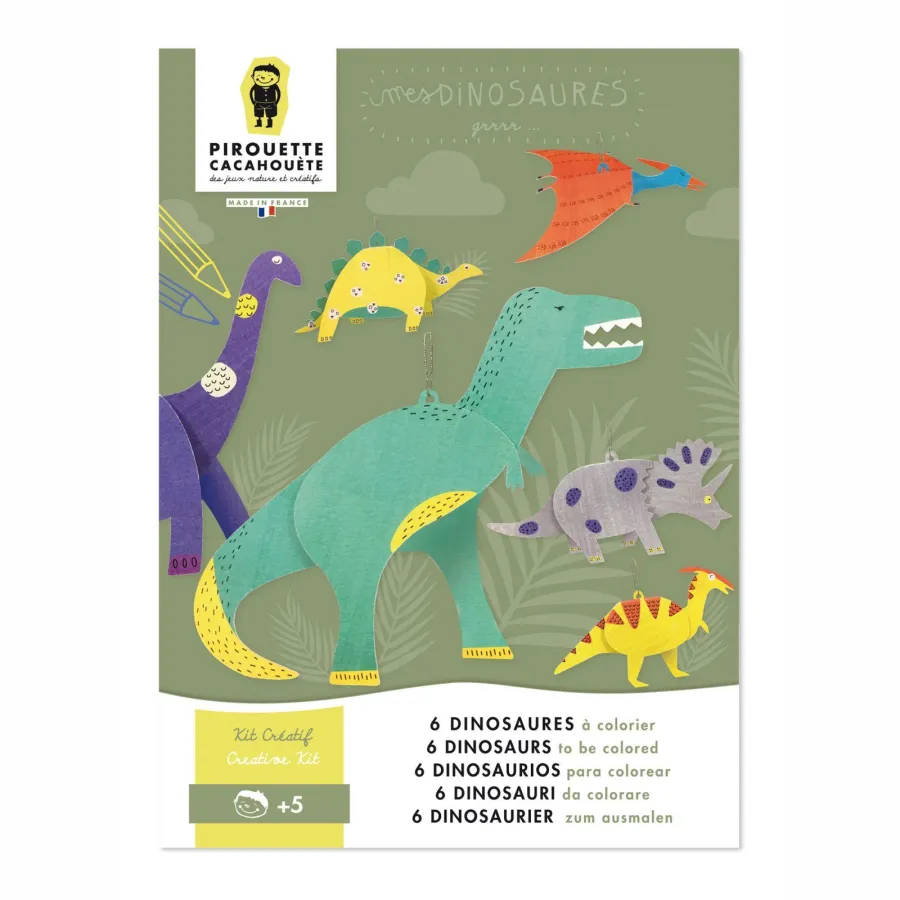 Kit créatif - 6 Dinosaures à colorier - Pirouette Cacahouète