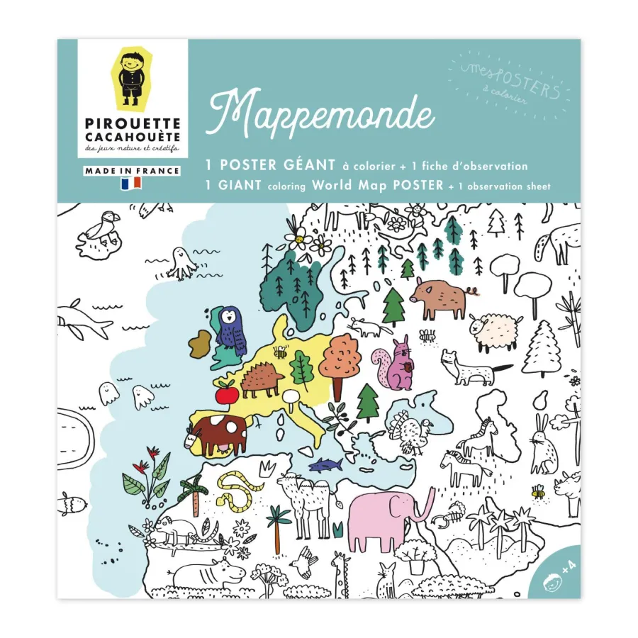 Poster géant à colorier Mappemonde - Pirouette Cacahouète