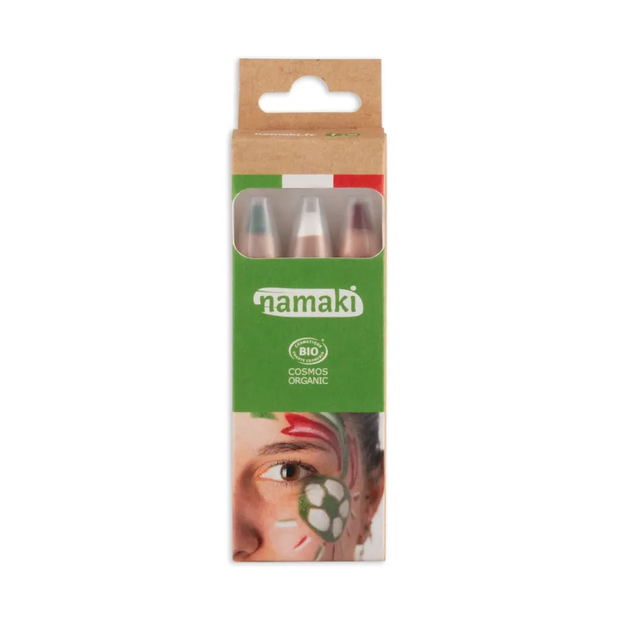 Kit de 3 crayons de maquillage pour supporters - Vert, Blanc, Rouge - Namaki