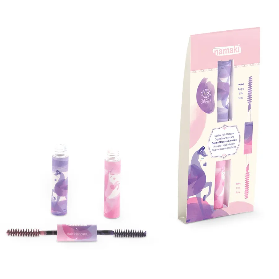 Mascara cheveux double applicateur rose et violet - Namaki
